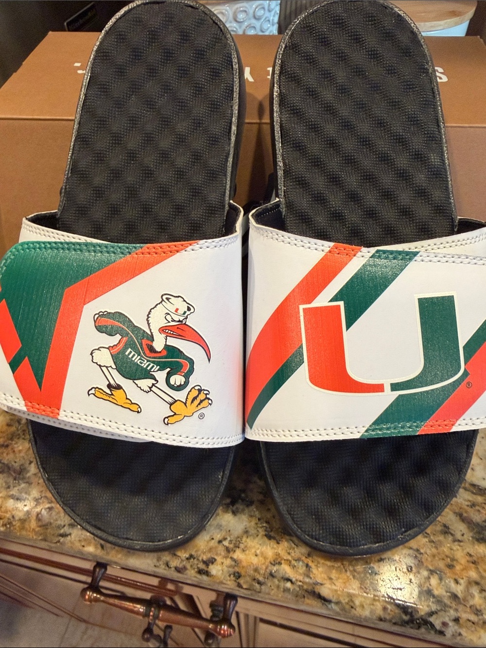 Men's White Green Orange University Slide Sandals